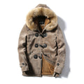 Furry Collar Horn Buckle Deer Velvet Leather Coat Men