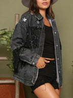 Multicolor Denim Coat Star Sequins Tassel Jacket