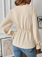 Women's Solid Color Elegant V-neck Long Sleeve Shirt Top