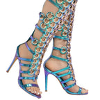 European And American Metal Large Fish-eye Hollow Stiletto Heel Open Toe Sandals
