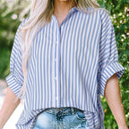 Sky Blue Stripe Dolman Sleeve Oversize Shirt