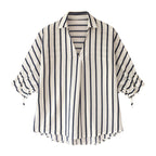 Lace-up Three-quarter Sleeve Striped Shirt For Women