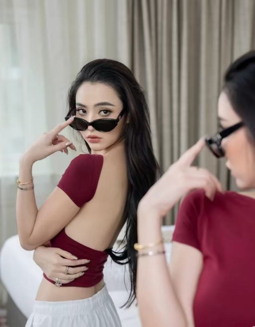 American Sexy Backless Short Sleeve T-shirt Women