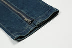 High Street Fashion Brand Long Zipper Vibe Style Deconstructed Washed Distressed Jeans