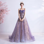 Strapless Purple Sequin Starry Dress Wedding Dress