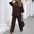 Round Neck Cotton And Linen Top Casual Lace Up Loose Pants Suit