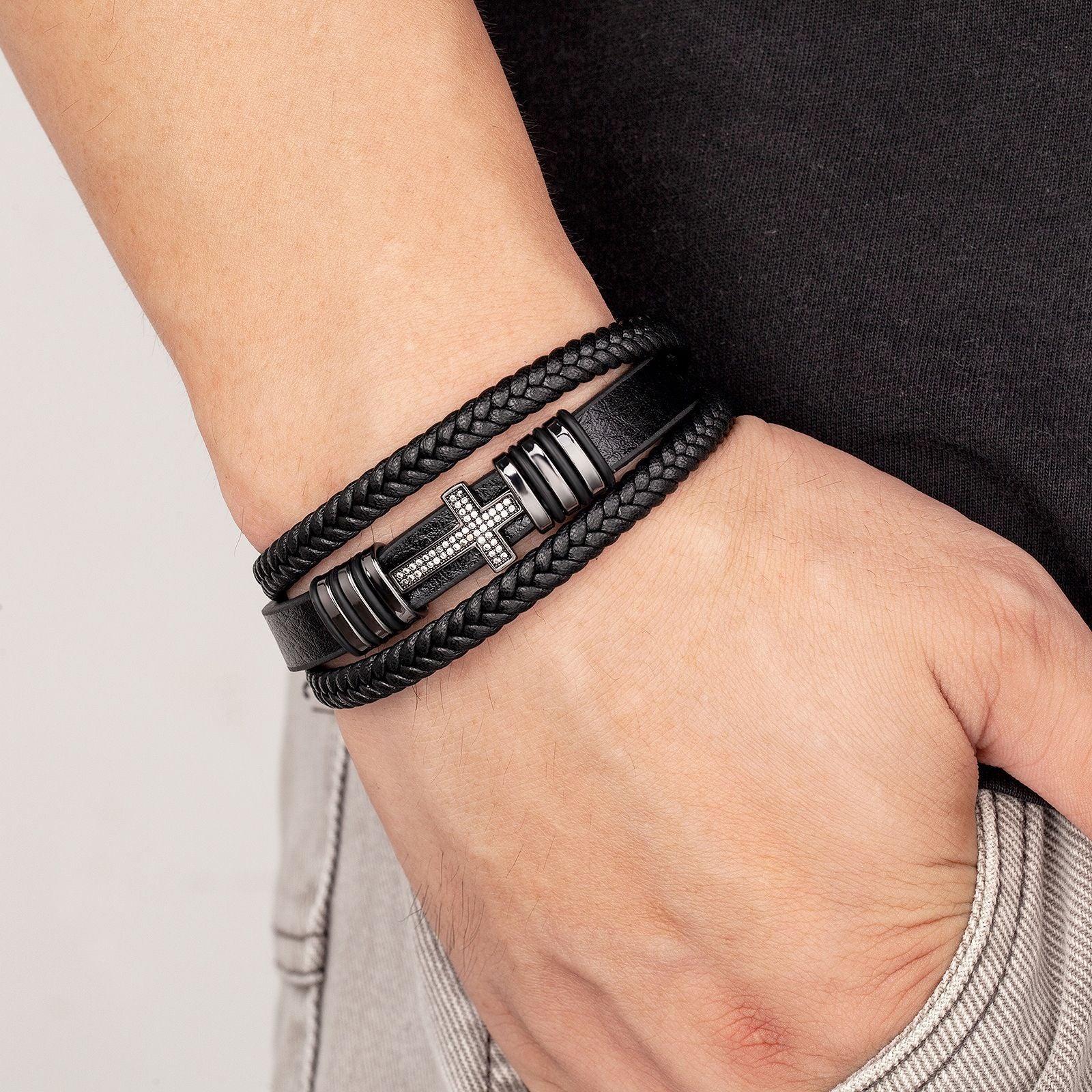 Cross Multi-layer Leather Bracelet Vintage Men And Women