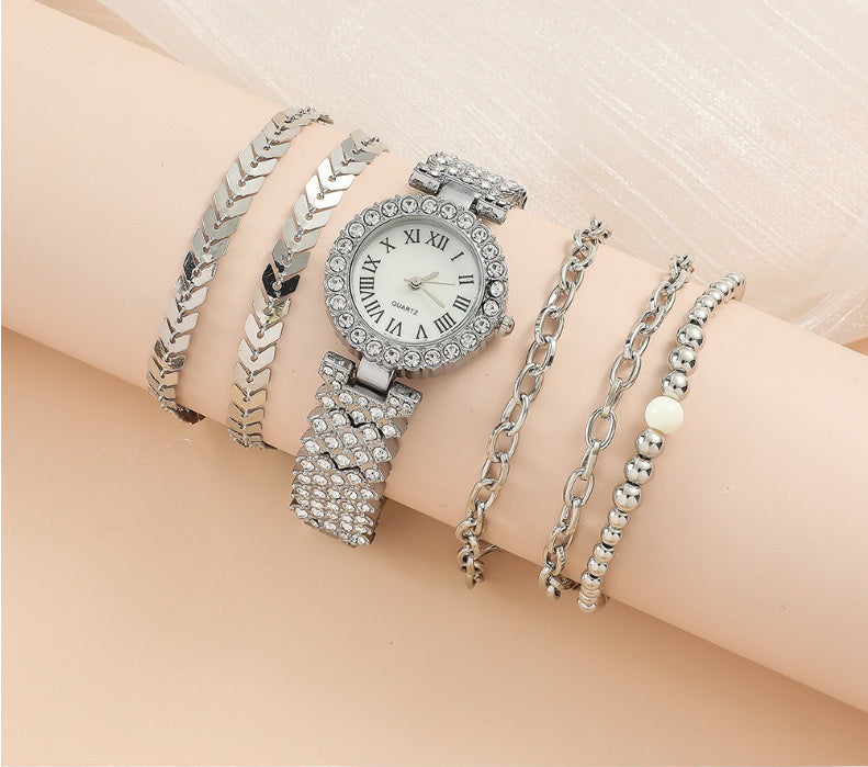 Diamond Women's Bracelet Watch Luxury Fashion Gift Box Watch Bracelet Six-piece Set