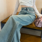 Women's Lace-trim Wide-leg Jeans