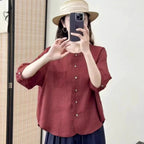 All-matching Western Style Cotton And Linen Short Sleeve Shirt