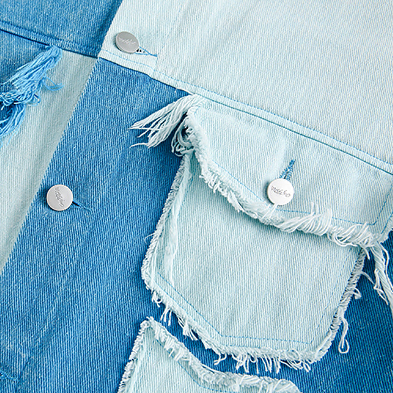 Irregular Color Contrast Patchwork Denim Jacket
