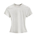 Solid Color Small Round Neck Elastic Shoulder Short Sleeve T-shirt Basic Style Waist-tight
