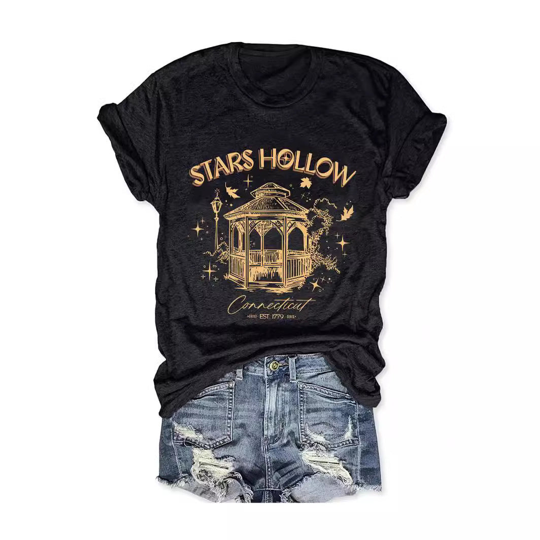 Casual Fashion Women's Wear Letter Graphic Print Crew Neck Short Sleeve