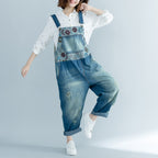 Washed Jeans Strap Adjustable Make Old Ripped Large Pocket Women